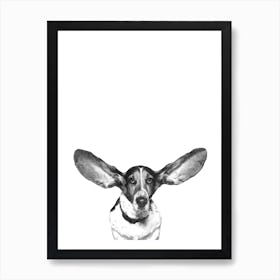 Black and White Cute Dog Watercolor Art Print