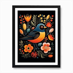 Folk Bird Illustration European Robin 2 Art Print