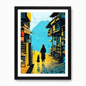 Mother and Child Walking Down A Street Art Print