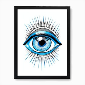 Surreal Eye, Symbol, Third Eye Blue & White 1 Art Print