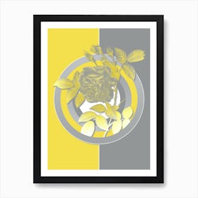 Vintage Rosa Indica Botanical Geometric Art in Yellow and Gray n.063 Art Print