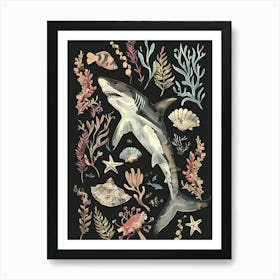 Wobbegong Shark Seascape Black Background Illustration 3 Art Print