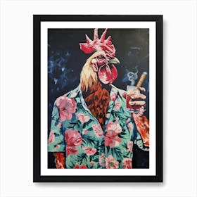 Animal Party: Crumpled Cute Critters with Cocktails and Cigars Rooster Art Print