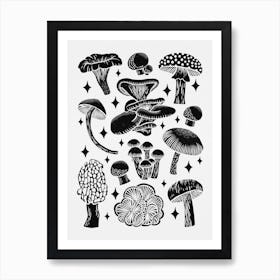 Texas Mushrooms   Black Silhouette Art Print