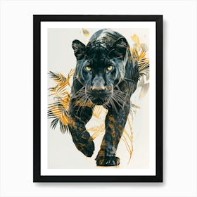 Double Exposure Realistic Black Panther With Jungle 23 Art Print
