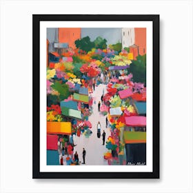 Spring Flower Market Summer Aerial View Painting 3 Art Print