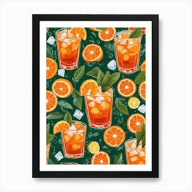 Aperol Spritz Pattern Cocktail Oranges Kitchen Art Art Print (7) Art Print