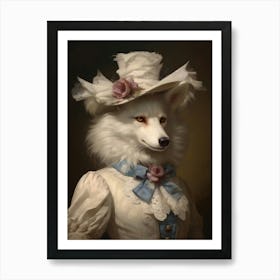 Victorian Animal Portrait, Royal Female White Wolf Vintage Print, Dark Moody Renaissance Animal Poster, Altered Art, Animal Lover Gift Art Print