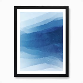 Minimal art abstract fresh blue waves watercolor painting Art Print