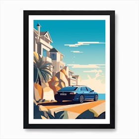 A Subaru Outback In The French Riviera Car Illustration 3 Art Print