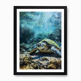 Sea Turtle On The Ocean Floor 1 Art Print