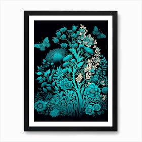 Turquoise and Black Abstract Botanical Art Print