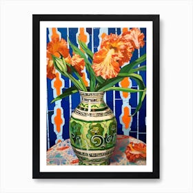 Flowers In A Vase Still Life Painting Gladiolus 4 Art Print