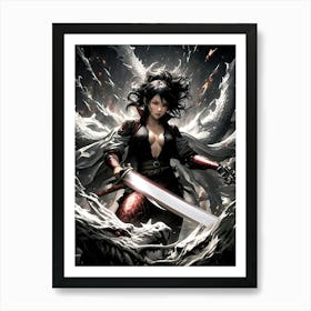 Anime - Female warrior battle with a dragon Art Print