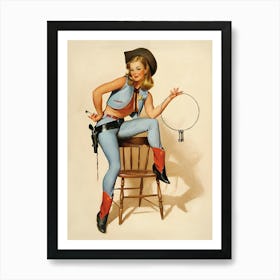 Cowgirl With Jail Key, Vintage, Retro Western Aesthetic Art Print