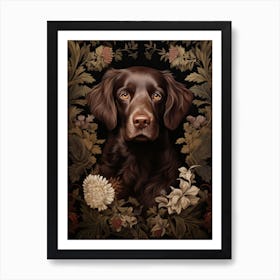 Dog Portrait With Rustic Flowers 3 Art Print