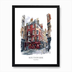 Southwark London Borough   Street Watercolour 3 Poster Art Print