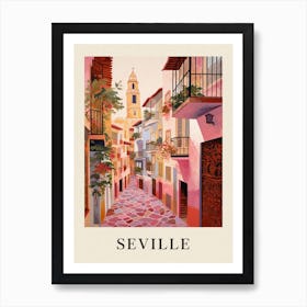 Seville Spain 5 Vintage Pink Travel Illustration Poster Art Print