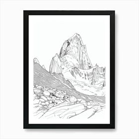 Cerro Fitz Roy Argentina Line Drawing 6 Art Print