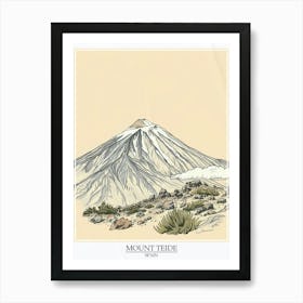 Mount Teide Spain Color Line Drawing 6 Poster Art Print