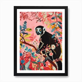 Floral Animal Painting Lemur 3 Art Print