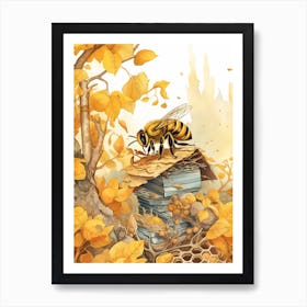 Western Miner Bee Beehive Watercolour Illustration 2 Art Print