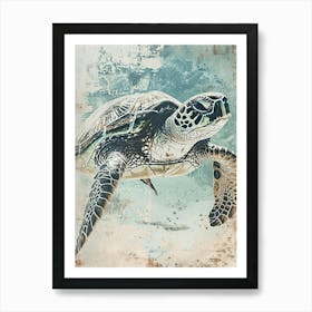 Textured Gouache Sea Turtle Blue Art Print