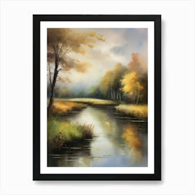 Autumn forest river.Printable Wall Art, Vintage Landscape, Farmhouse Wall Decorations, Vintage Landscape Oil Painting.9 Art Print