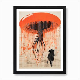 Jellyfish, Woodblock Animal Drawing 4 Art Print