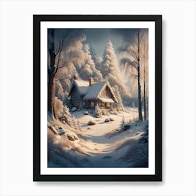 Winter Cabin In The Woods 1 Art Print