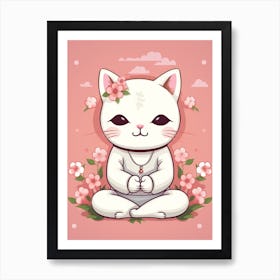 Kawaii Cat Drawings Yoga 1 Art Print
