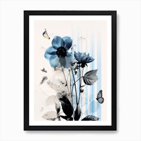 Blue Flowers And Butterflies Art Print