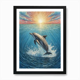 Dolphin Leaping At Sunset Art Print