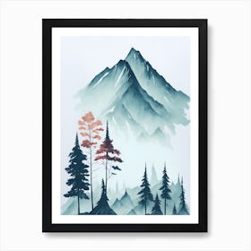 Mountain And Forest In Minimalist Watercolor Vertical Composition 233 Art Print