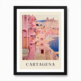 Cartagena Spain 3 Vintage Pink Travel Illustration Poster Art Print