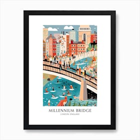 Millennium Bridge, London, England, Colourful Travel Poster Art Print