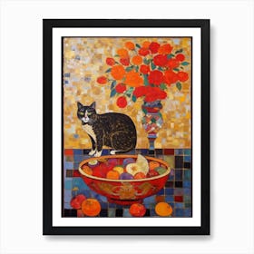 Dahlia With A Cat 3 Art Nouveau Klimt Style Art Print