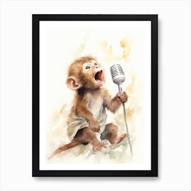 Monkey Painting Performing Stand Up Comedy Watercolour 4 Art Print