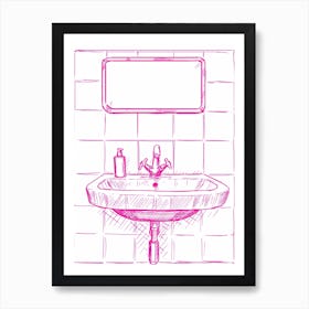 Bathroom Sink Illustration Pink Art Print