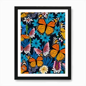 Seamless Pattern With Butterflies And Flowers 17 Art Print