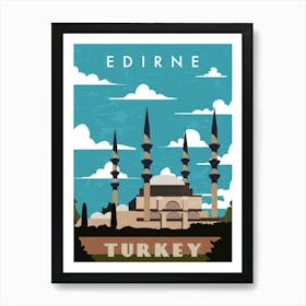 Edirne, Turkey — Retro travel minimalist poster Art Print