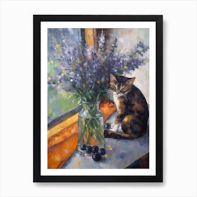 Flower Vase Statice With A Cat 4 Impressionism, Cezanne Style Art Print