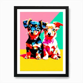 Dachshund Pups, This Contemporary art brings POP Art and Flat Vector Art Together, Colorful Art, Animal Art, Home Decor, Kids Room Decor, Puppy Bank - 157th Art Print