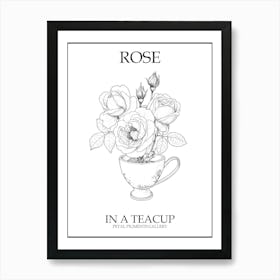 Rose In A Teacup Line Drawing 2 Poster Art Print