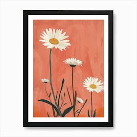 Set Of 4 Simple Hand Drawn Daisies On Pink Paper 18 Art Print