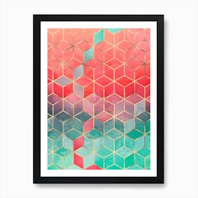 Rose And Turquoise Cubes Art Print