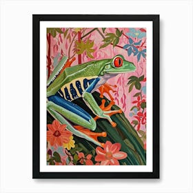 Floral Animal Painting Red Eyed Tree Frog 1 Art Print