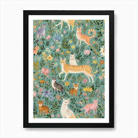 Whimsical Cats In The Garden Art Print