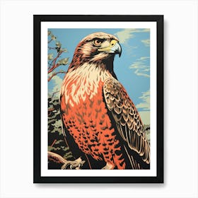 Vintage Bird Linocut Hawk 3 Art Print