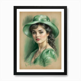 Lady In Green Hat Art Print